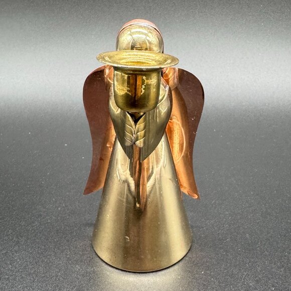 Vintage Brass and Copper Christmas Angel Candleholder Tapered candles - Picture 3 of 8